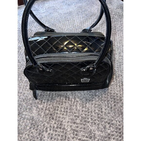 CABOODLES Black Patent Leather Carry On Makeup Bag Top Handles - Picture 6 of 16